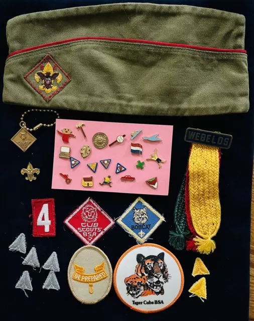 Boy Cub Scout Webelos lot Enamel Pins Hat Patches Vintage