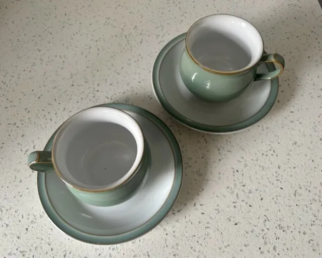 2 Denby regency green cups and saucers