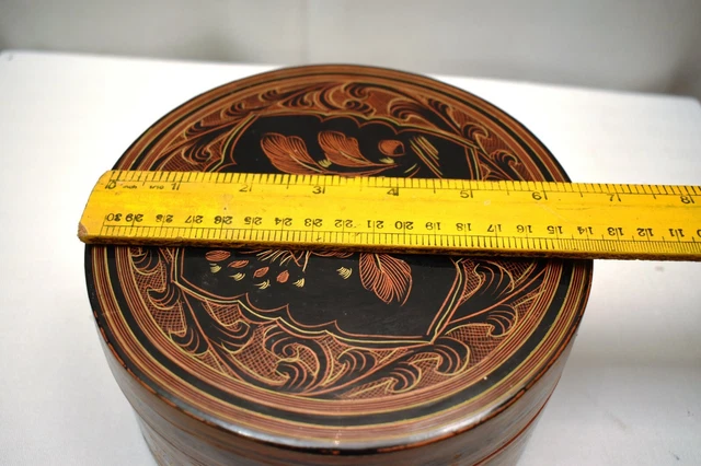 Antique Burmese Betel Nut Box Lacquerware Myanmar Storage Container Paandan Old" 11
