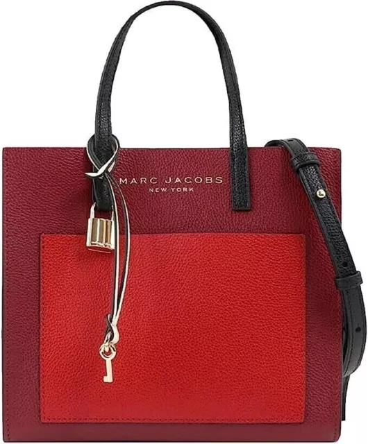 NWT Marc Jacobs MINI Grind Colorblock Leather Tote Crossbody Bag POMEGRANATE MUL