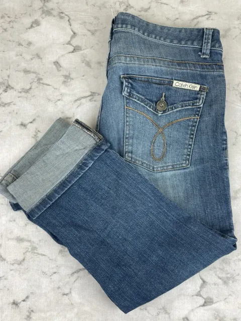 Calvin Klein Women's Size 10 Blue Capri Cuffed Medium Wash Stretch Denim Jeans