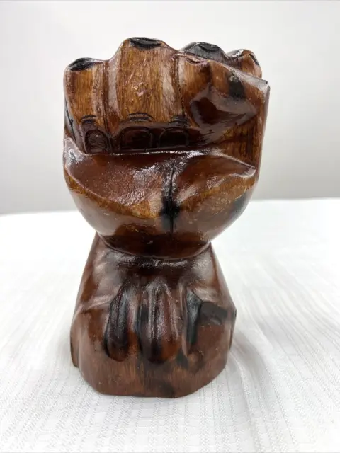 Hand Carved Wooden Hand Fist Figure Statue 8"
