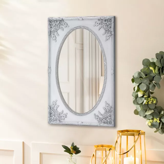 Large Carved Oval Wall Mirror White Framed Vintage Rectangle Home Decor 114*84cm