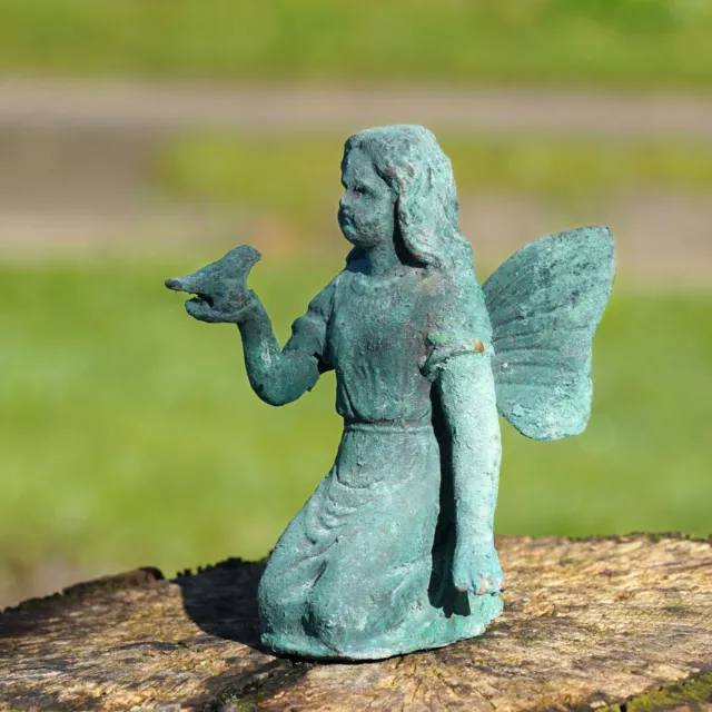 Cast Iron Sitting Fairy Statue  Antique Verdigris Home Garden Ornament Sculpture