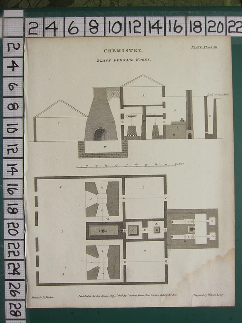 1805 Dated Antique Print ~ Chemistry ~ Blast Furnace Works Sectional