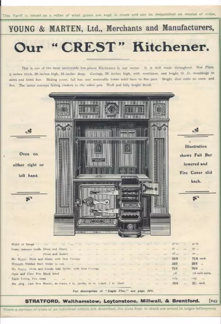 Vintage Architectural Advert Young and Marten Stratford Cast Kitchener Ranges