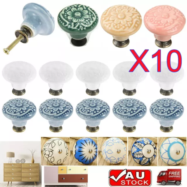 10X Ceramic Kitchen Knobs Cabinet Pulls Door Handles Cupboard Drawer Dresser Dec