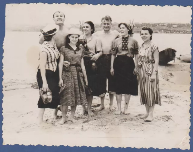 Girls in Dresses and Guys Naked Torso Barefoot Soviet Vintage Photo USSR