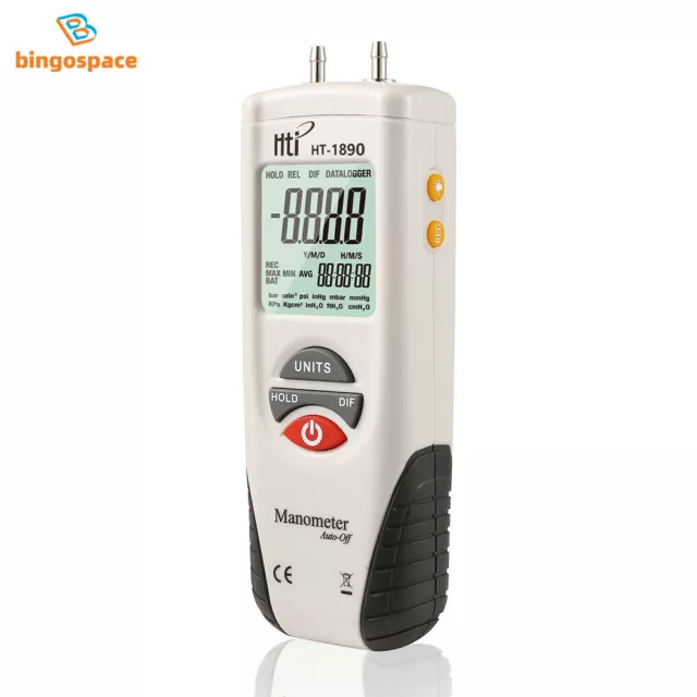 HT-1890 LCD Digital Manometer Differential Gauge Air Pressure Meter