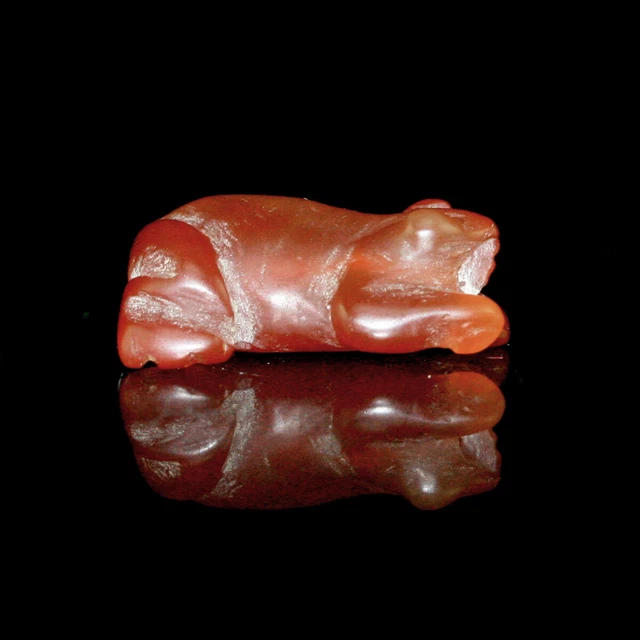 A Pyu to Pagan carnelian bead in the form of a frog Y3377