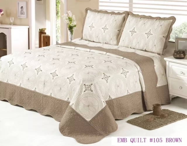 Quilt Queen Size 3 pc Bedding / Bedspread / embroidered Set