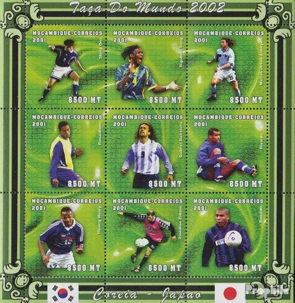 Mosambik 1829-1837 Sheetlet nuevo con goma original 2001 Fútbol-WM 2002