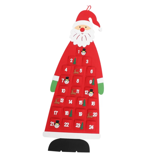 1 pieza Navidad 24 días cuenta atrás Papá Noel calendario fieltro puerta de pared calendario