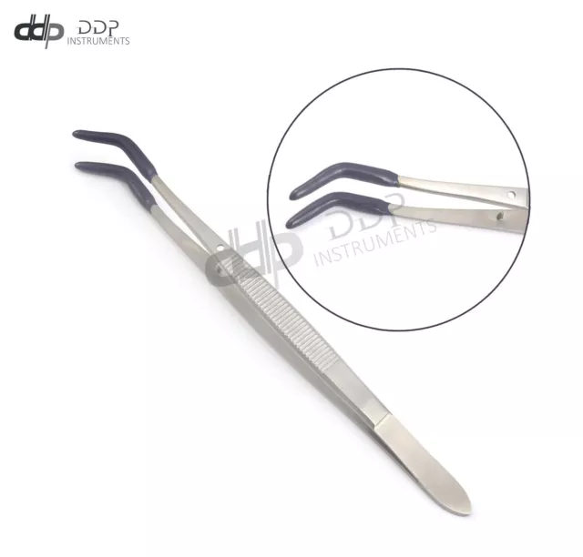 Tweezers Bent Tip PVC Coated Long Rubber Tips Jewelry Hobby Crafts Tools