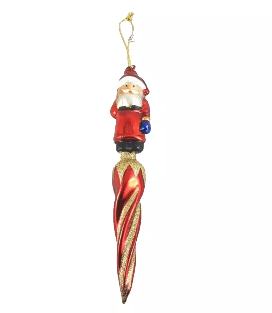 Russ Berrie Blown Glass Santa Claus Icicle Christmas Ornament 8" Holiday Decor