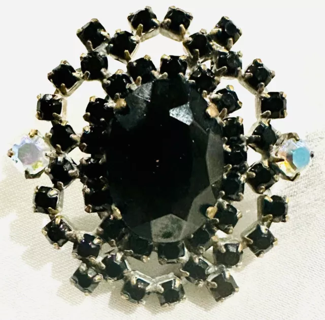 Great Antique Black Rhinestone Metal Button With Cut Out Design