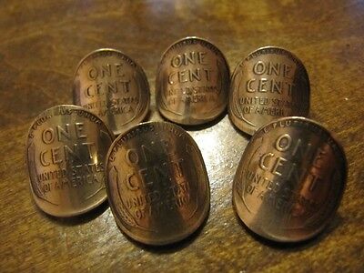 Original 1C Wheat Penny New Nail Shape Coin Shank Buttons(6) Lot!