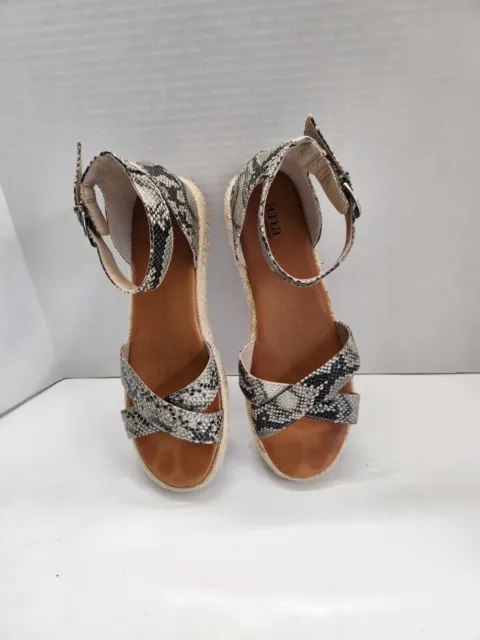 ANA Sandals Womens Size 10 Ankle Strap Spadrile Natural Snake Print