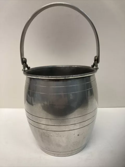 1930s Vtg Sheets Rockford Co Pewter Barrel Ice Bucket w/ Handle 5.25” Diameter