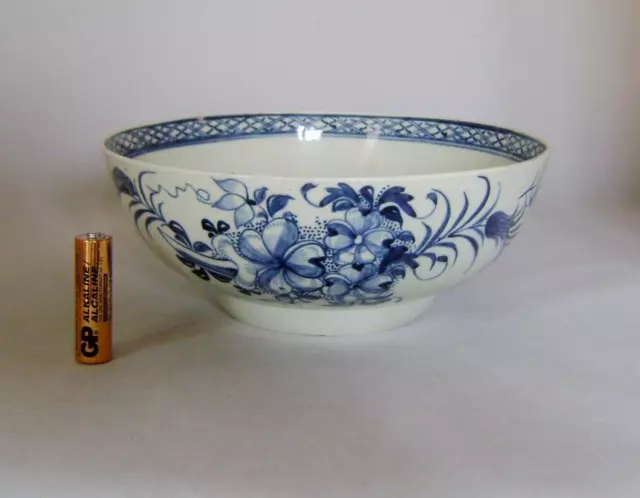 C18th Liverpool Porcelain Blue & White Bowl painted with Flowers: J. Pennington