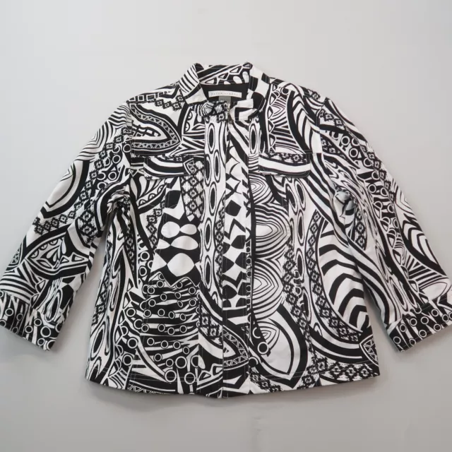 Peter Nygard Womens Jacket Size 14 Black White Full Zip Abstract Print Cotton