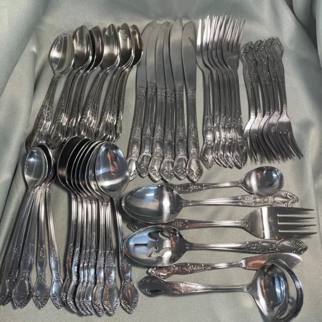 53 Piezas Vintage Orleans Plata Pamela Vajilla Inoxidable Corea