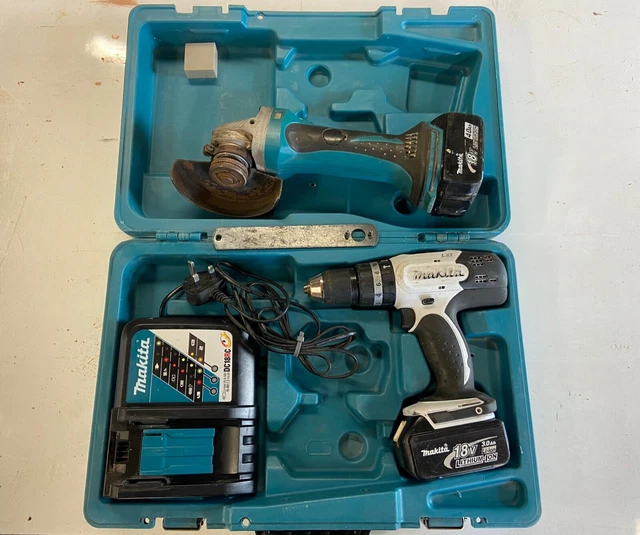 Makita 18v drill driver and Makita 18v grinder with batteries and charger bundle
