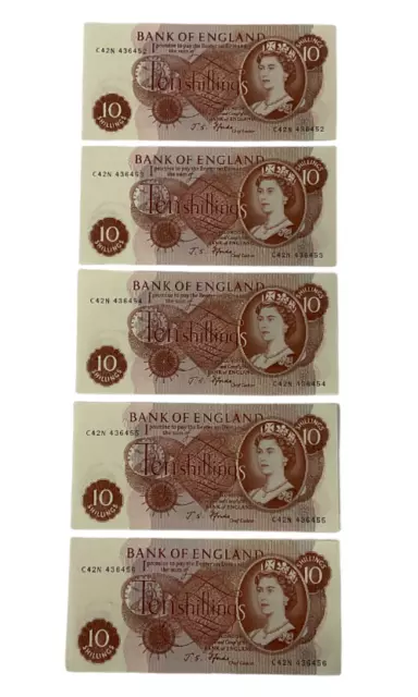 Consecutive Ten Shillings Banknotes Bank Of England J S Fforde (C42N) - R1 G9