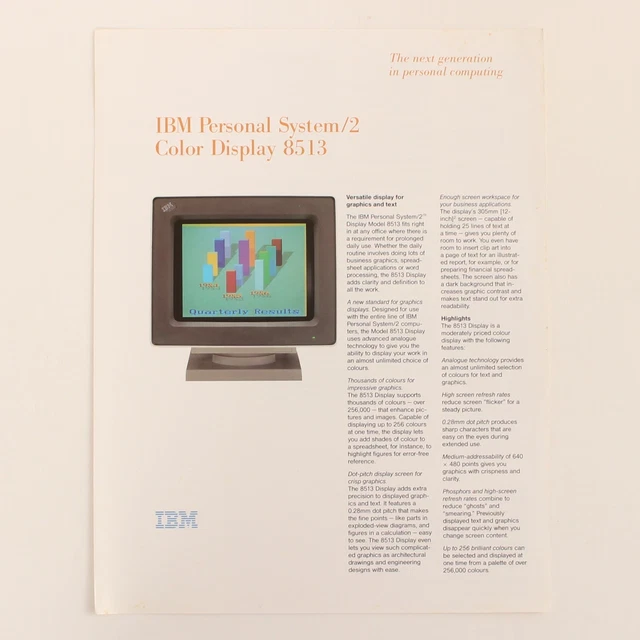VINTAGE IBM PERSONAL System/2 Color Display 8513 B2B Promotional A4 ...