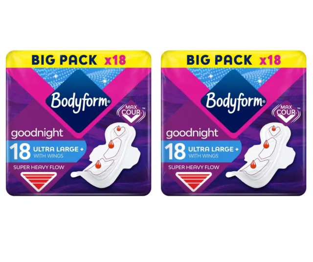 Bodyform Ultra Night Large + With Wings Sanitary Towels BIG PACK 18  PACK OF 2