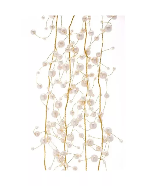 Kurt Adler White Pearl Beads With Gold Wire Christmas Garland 6Ft. Cottage Chic