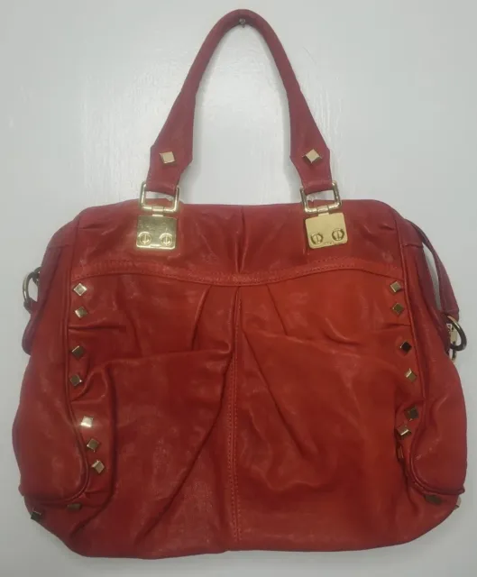 Treesje Handbag Red Leather Gold Studded Hardware Large Hobo