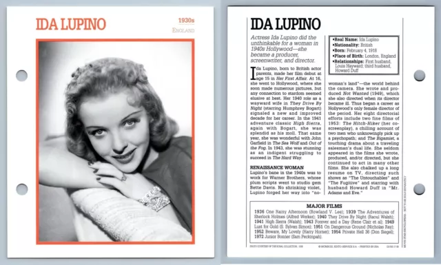 Ida Lupino - 1930's Atlas Editions Movie Star Card