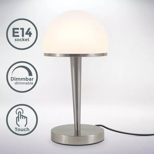 Lampe de table tactile abat jour verre opale graduable dimmable lampe chevet E14