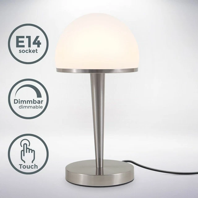 Lampe de table tactile abat jour verre opale graduable dimmable lampe chevet E14