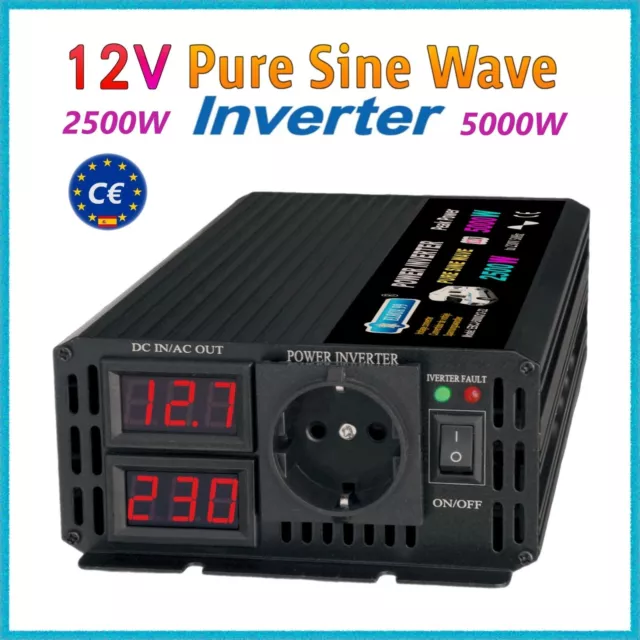 INVERSOR ONDA PURA 1500W 3000W 12V 220V Convertidor Inverter LCD Cables RV  EUR 201,53 - PicClick IT