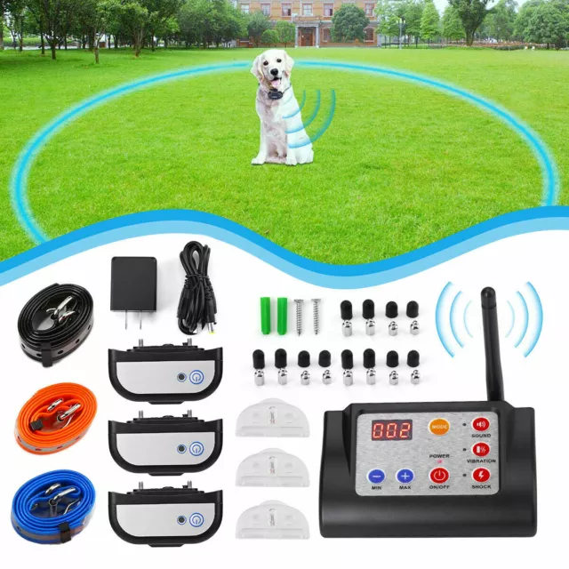 Wireless Electric Dog Fence Pet Containment System Shock Collar For 1/2/3 Dog US
