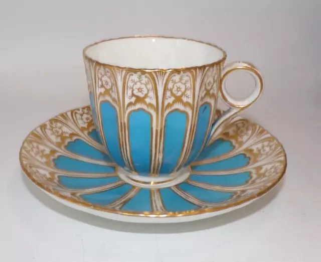 Coalport Gothic Revival Hand Painted Tea Cup & Saucer C1840 Pattern 5/96