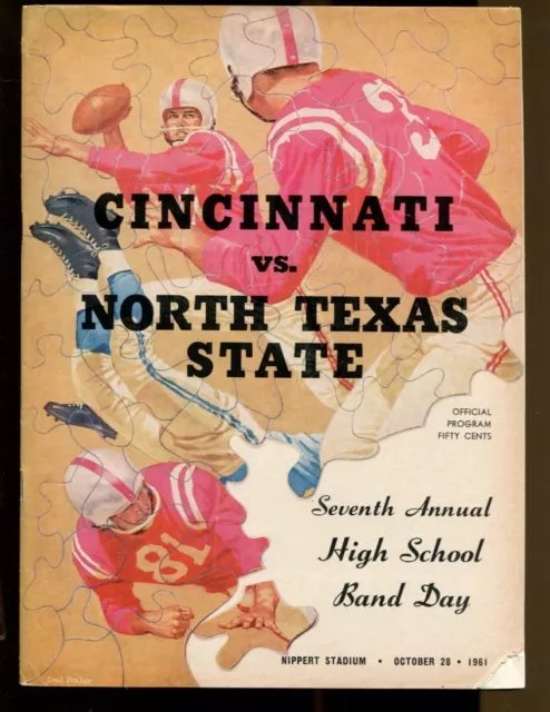 1961 Cincinnati vs North Texas State Game Program 10/28/1961 EX 44322B10