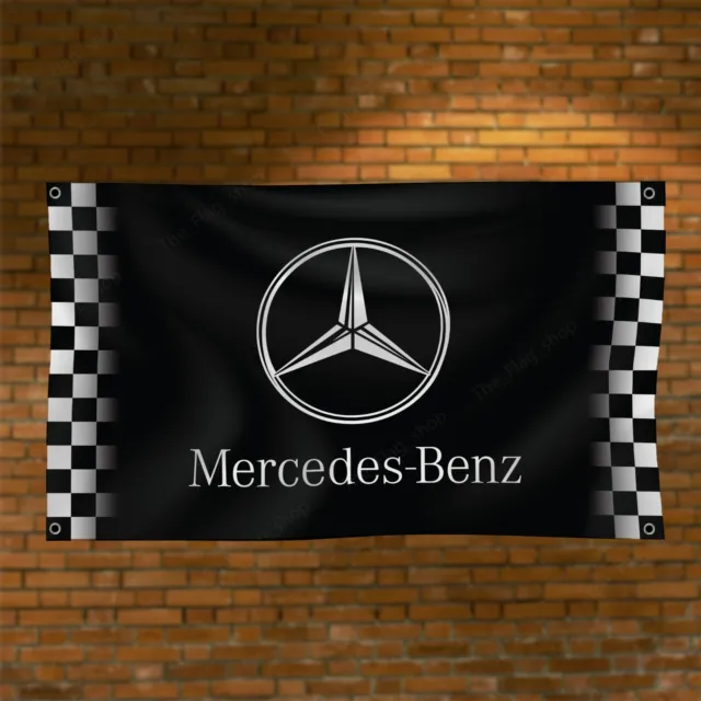 Mercedes AMG Flag 3x5 Ft checkered Banner Car Racing Show Garage Wall Decor