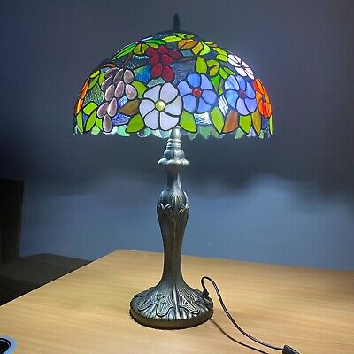 16 inch Tiffany Table Lamp Multicoloured Flower Style Stained Glass Handmade E27