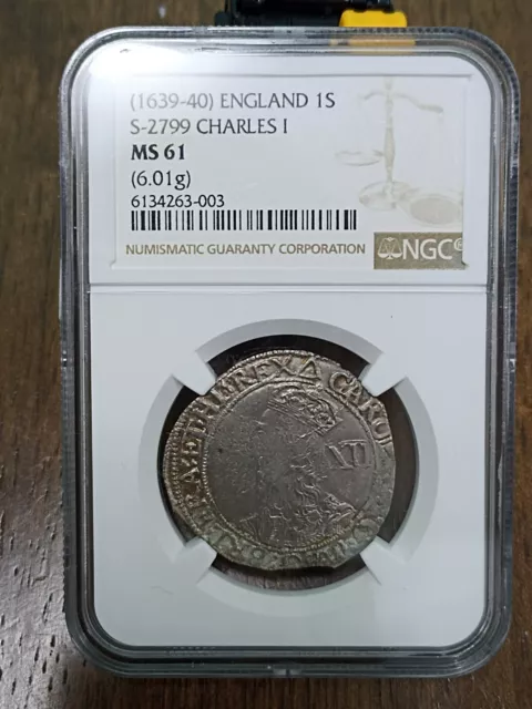 MS 61 UNC 1639-40 England Charles I NGC Silver Shilling (12 Penny) in Mint State