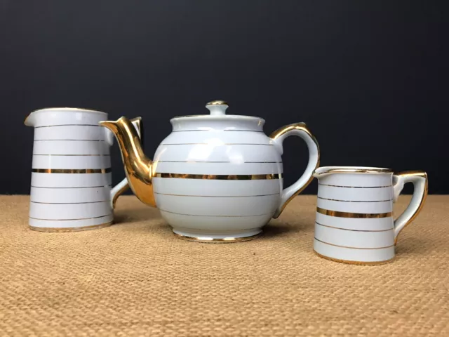 Vintage Sadler English Pottery Baby Blue & Gold Banded Teapot Tea Pot & Jugs