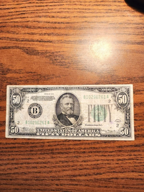 1934 Federal Reserve Note Green Seal $50 Fifty Dollar Note Bill Currency