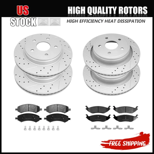 Front & Rear Drilled Rotors + Brake Pads kits for 2006-2023 Dodge Ram 1500 5 Lug