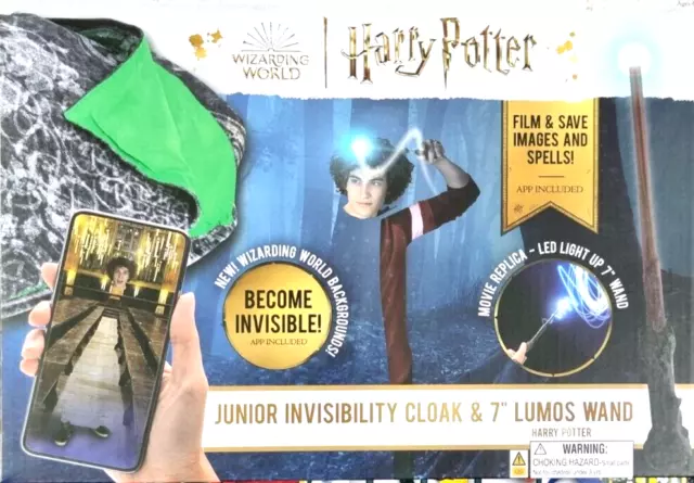 Harry Potter JUNIOR INVISIBILITY CLOAK & 7" LUMOS LED LIGHT UP WAND Play Set