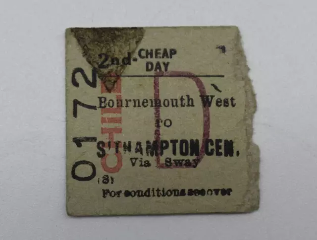 Railway Ticket Bournemouth West to Southampton Central 2nd class BTC (S) #0172