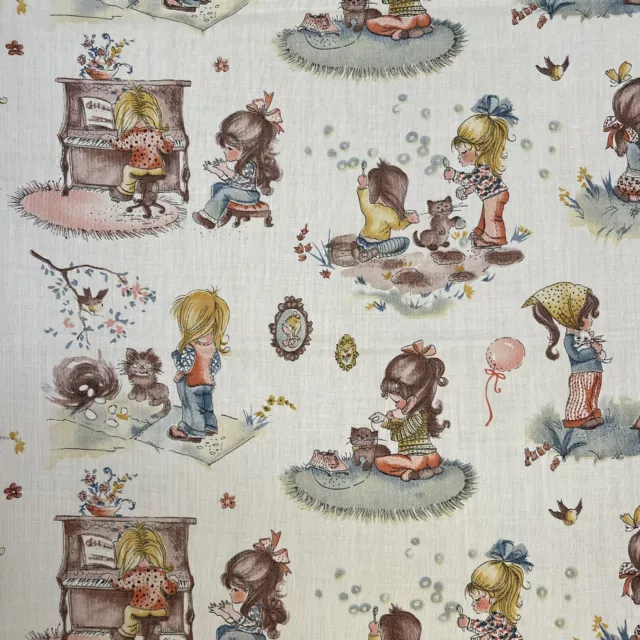 Vtg 70s Juvenile Fabric Girls Cats Retro Bell Bottoms Cotton 55" x 44" Wide Vtg 70s Juvenile Fabric Girls Cats Retro Bell Bottoms Cotton 55" x 44" Wide