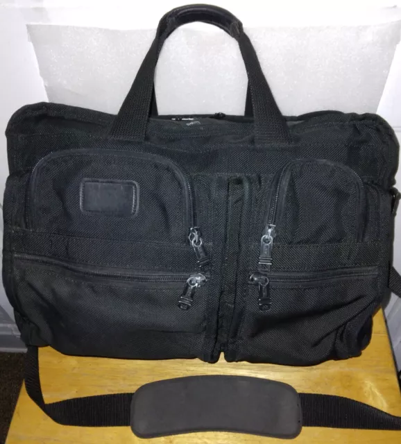 Tumi Alpha Expandable Briefcase Black Ballistic Nylon Carry On Laptop Bag