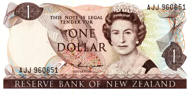 New Zealand $1 Dollar ND(1985) UNC Banknote P-169b Prefix AJJ Russell Sig. QEII